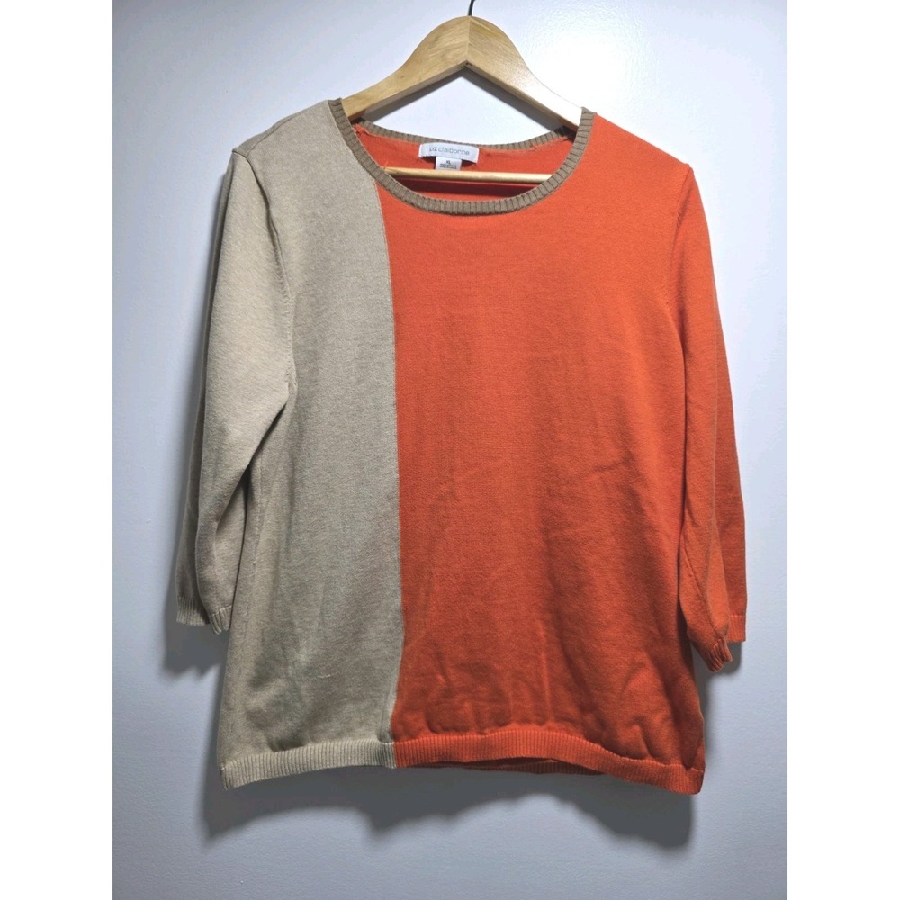 Liz Claiborne Women's Round Neck Sweater 3/4 Sleeve Size XL 100% Cotton
